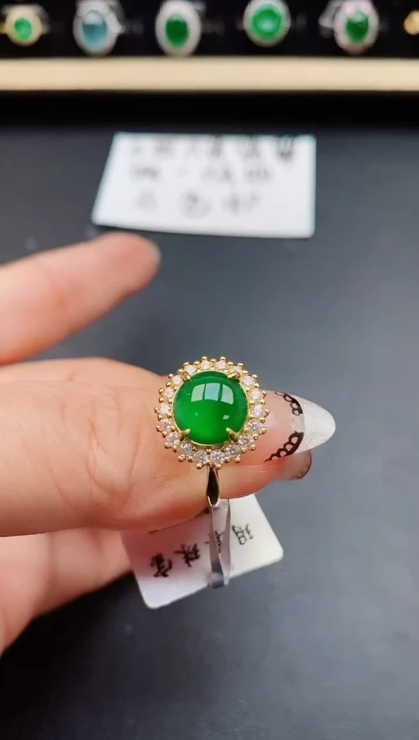 翡翠戒指银S925镶嵌50850