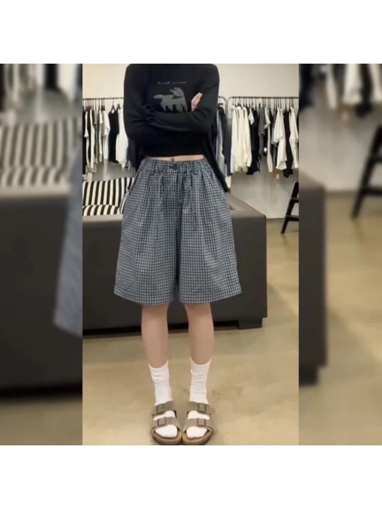 夏季薄款高腰显瘦格子休闲短裤女胖MM梨形身材小个子百搭五分裤潮