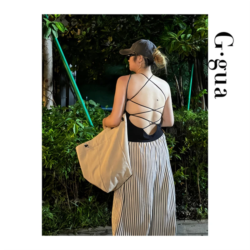 【张_Ggua】大码定制款大露背绑带吊带性感显瘦外穿炸街美背慵懒感