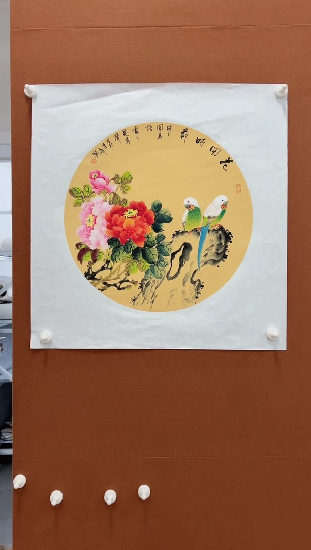 国画李文峰三尺斗方仿古花鸟
