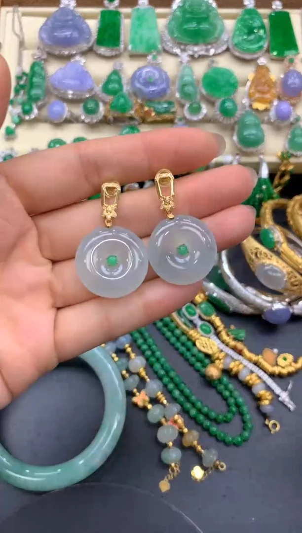 【闪购商品】翡翠耳饰18K金镶嵌83-中国好珍宝