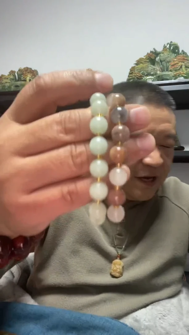 未镶嵌手串石英质玉佘太翠手串加紫罗兰夹珠手串
