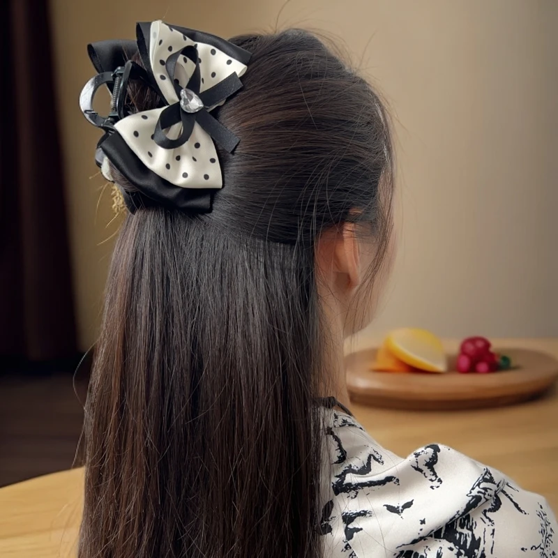 气质波点蝴蝶结发抓韩国盘发顶夹法式在逃公主女网红布艺抓夹1725