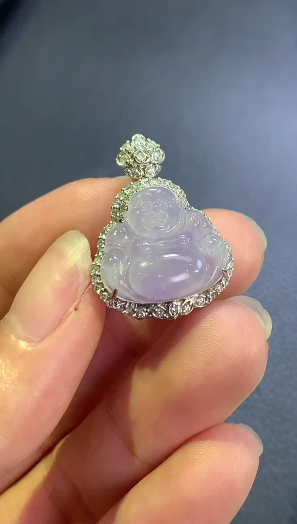 翡翠18K金镶嵌颈饰紫佛公