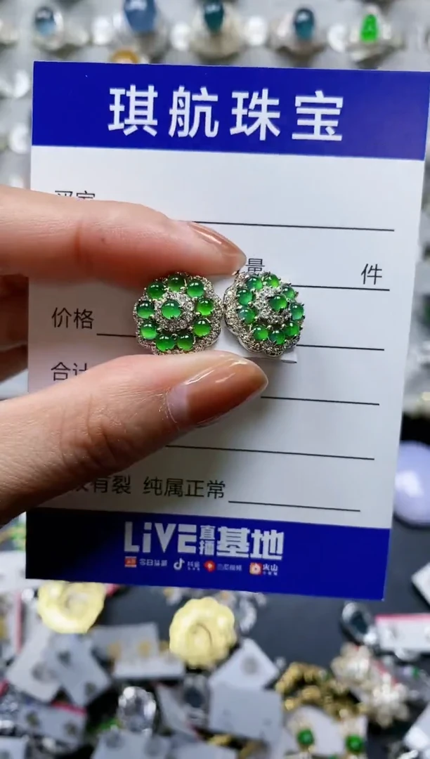 【闪购商品】翡翠耳饰银S925镶嵌0642