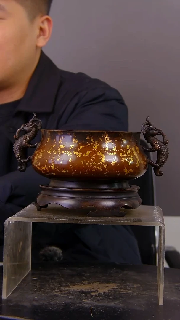 瓷片老****?山水紫铜鎏金造像香炉结缘1111