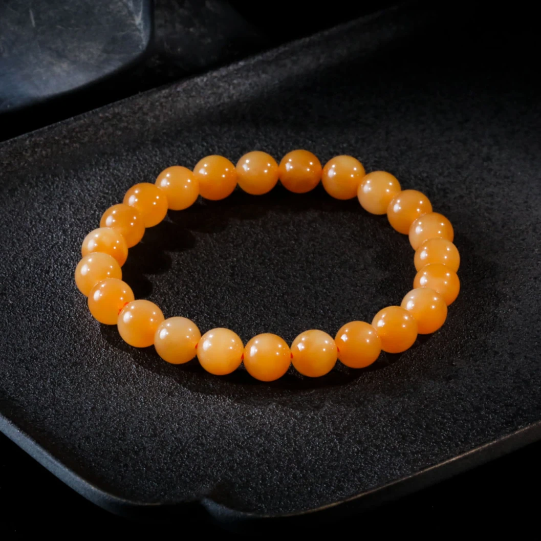 【意婵】（8mm浅 ）天然典藏级和田玉且末糖黄金糖单圈手链-910723