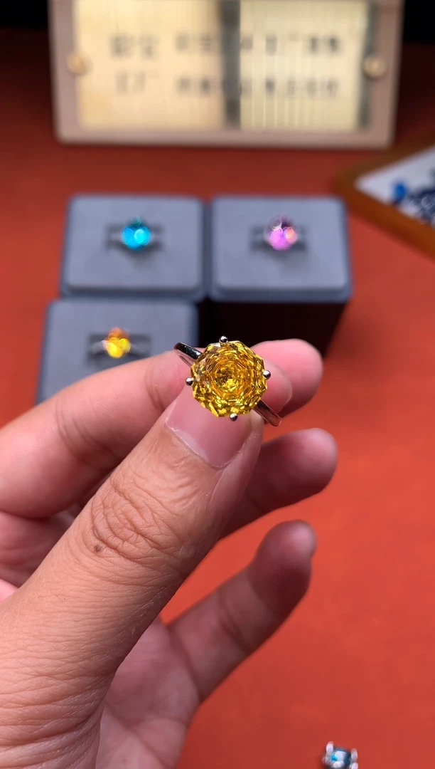 银S925镶嵌戒指黄色碧玺5754