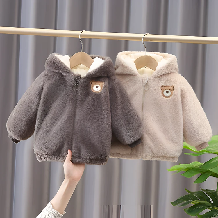 宝宝加绒外套2023新冬装男童韩版毛毛衣女童洋气冬季加棉加厚棉衣