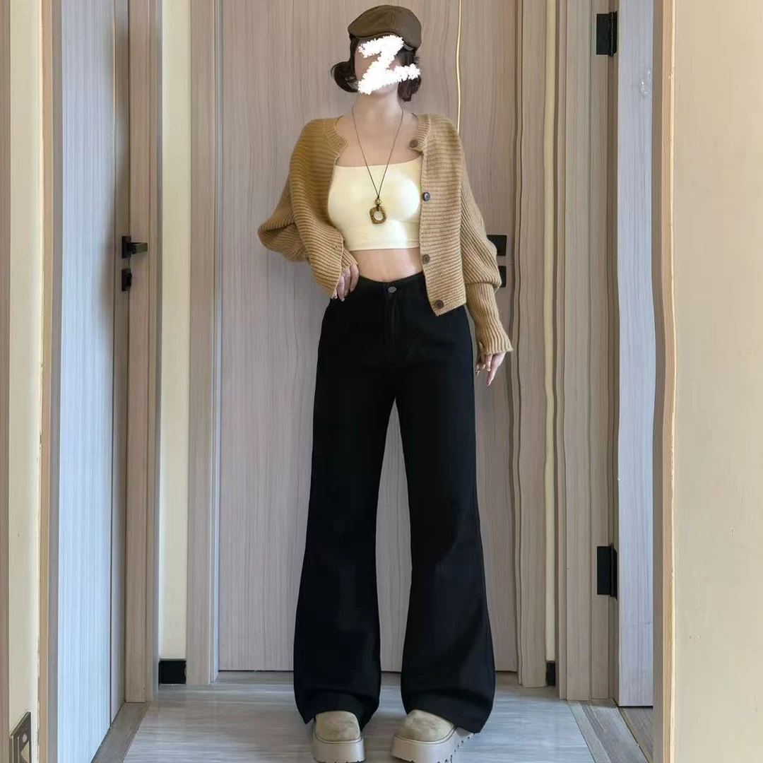 不贴腿微喇牛仔裤女高腰2025秋季新款宽松显瘦百搭阔腿马蹄拖地裤