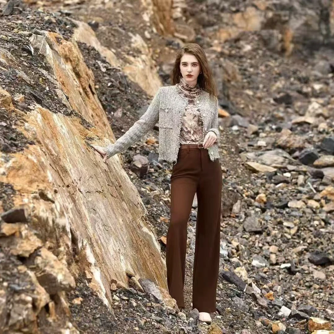 显瘦女士网红毛呢外套拼色休闲设计师气质复古保暖冬季小香风