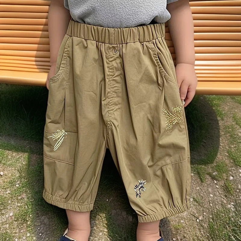 爱麻麻9121950休闲裤男宝八分裤夏季薄款时尚梭织弹力百搭萝卜裤