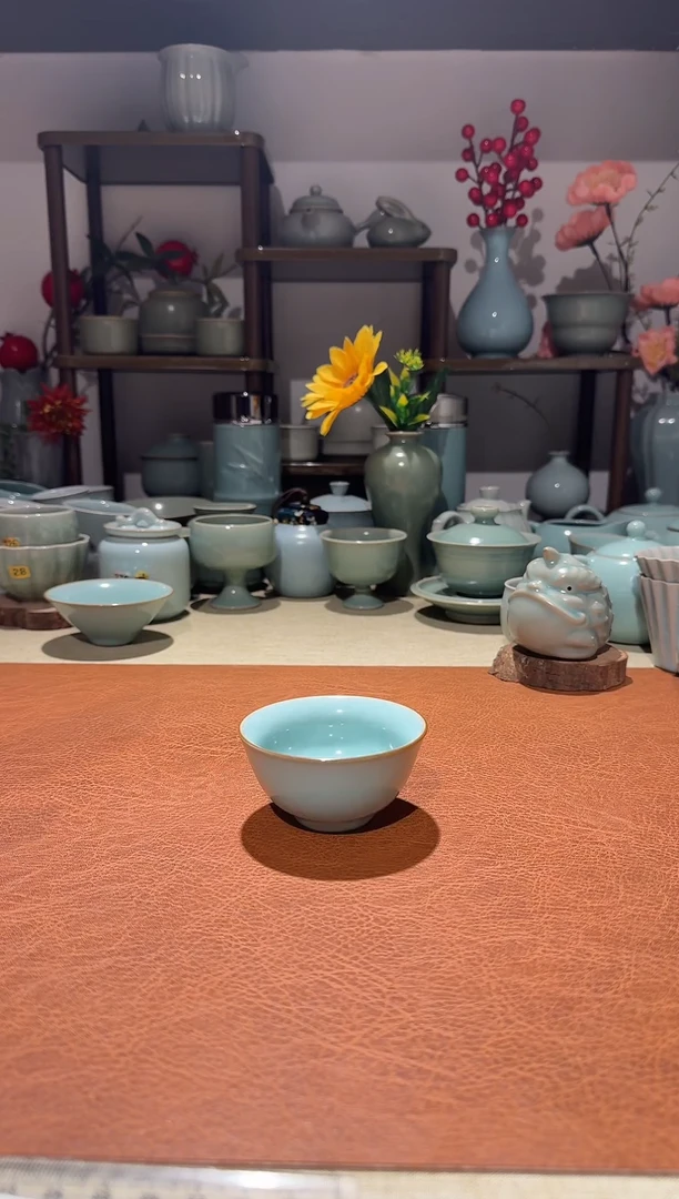 杯子陶瓷041压手杯 缥碧釉一级精品 主人杯品茗杯*