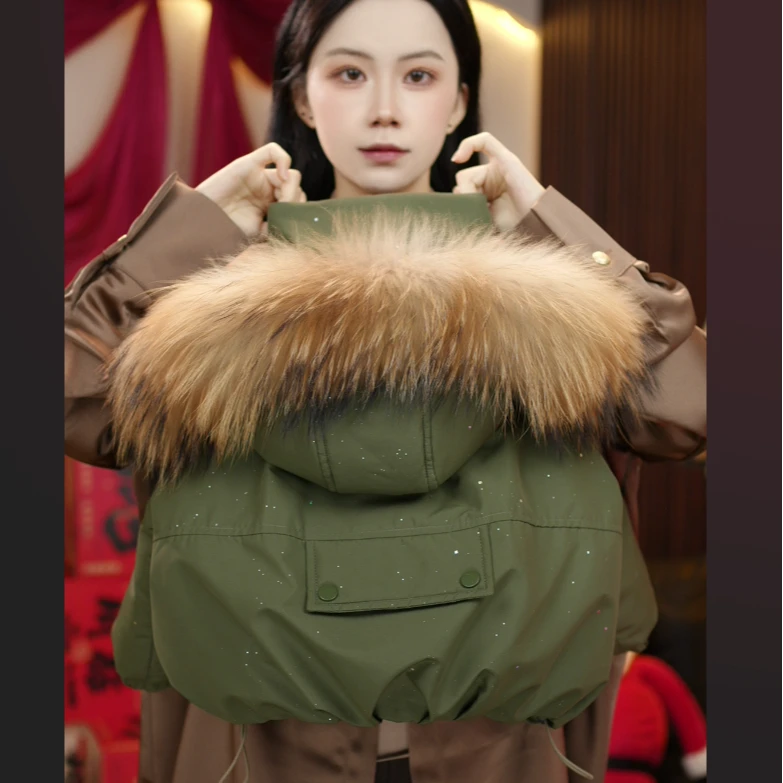 【baby】2025新秋冬儿童保暖加厚百搭休闲大毛领撒银棉服外套8802
