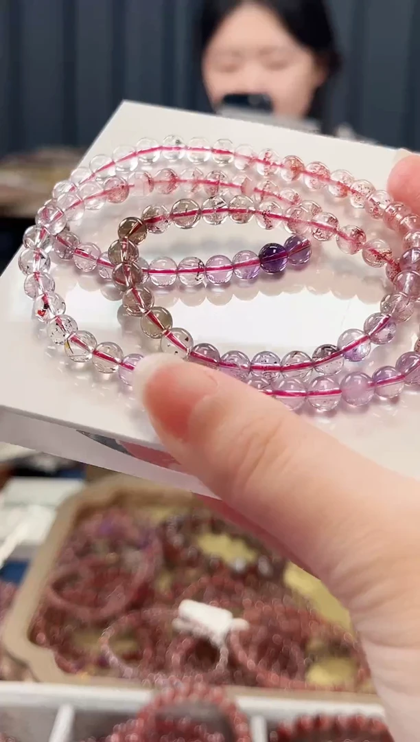 未镶嵌手串水晶超七三圈手串6mm【多样性发一】