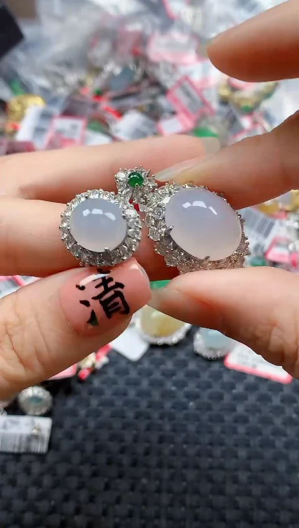 银S925镶嵌戒指翡翠天然A货缅甸翡翠