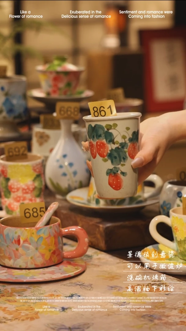 陶瓷861景德镇高温手绘釉下彩设计师款式