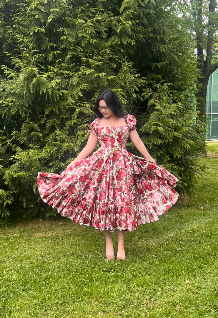 玫瑰花园裙！曲线感拉满 超绝大裙摆！美版版型长裙女装