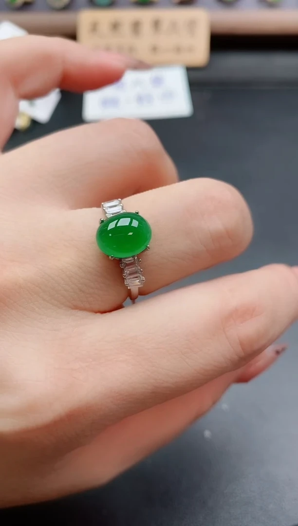 银S925镶嵌戒指翡翠1