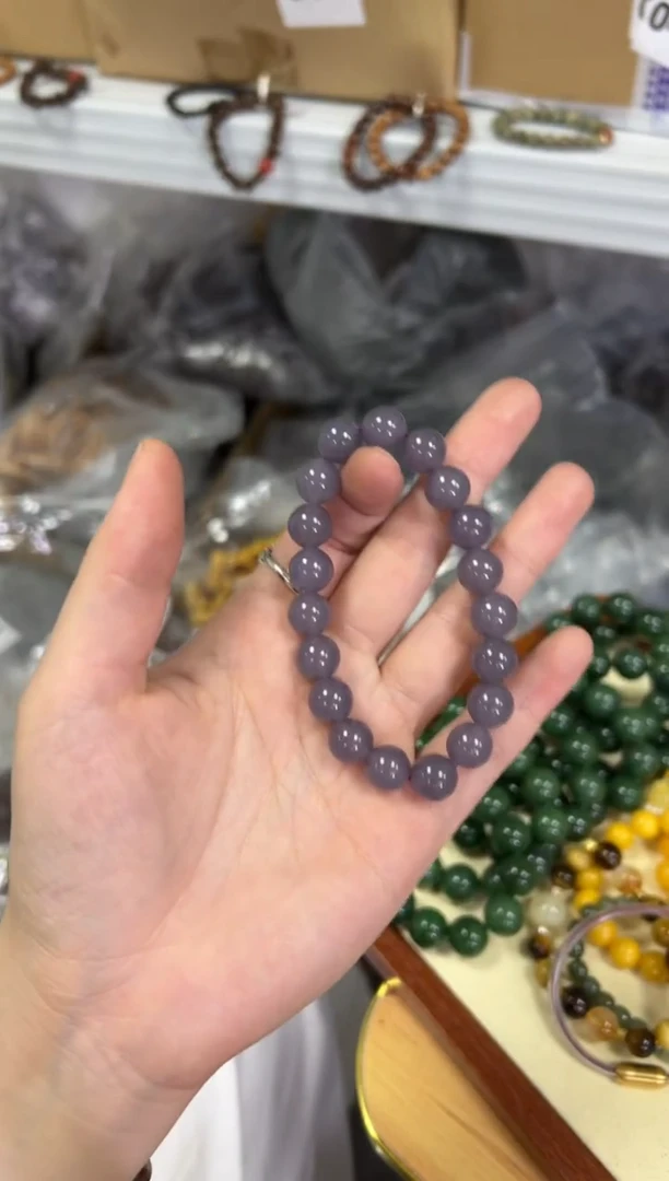 【闪购商品】石英质玉手链未镶嵌金丝玉烟紫圆珠手链[505]