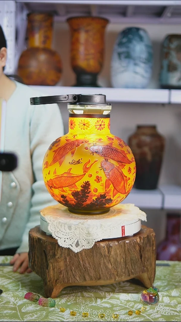 琉璃【11】九鱼灯笼花瓶