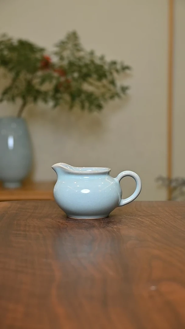 圆公道 天青 微瑕 朱家汝窑款