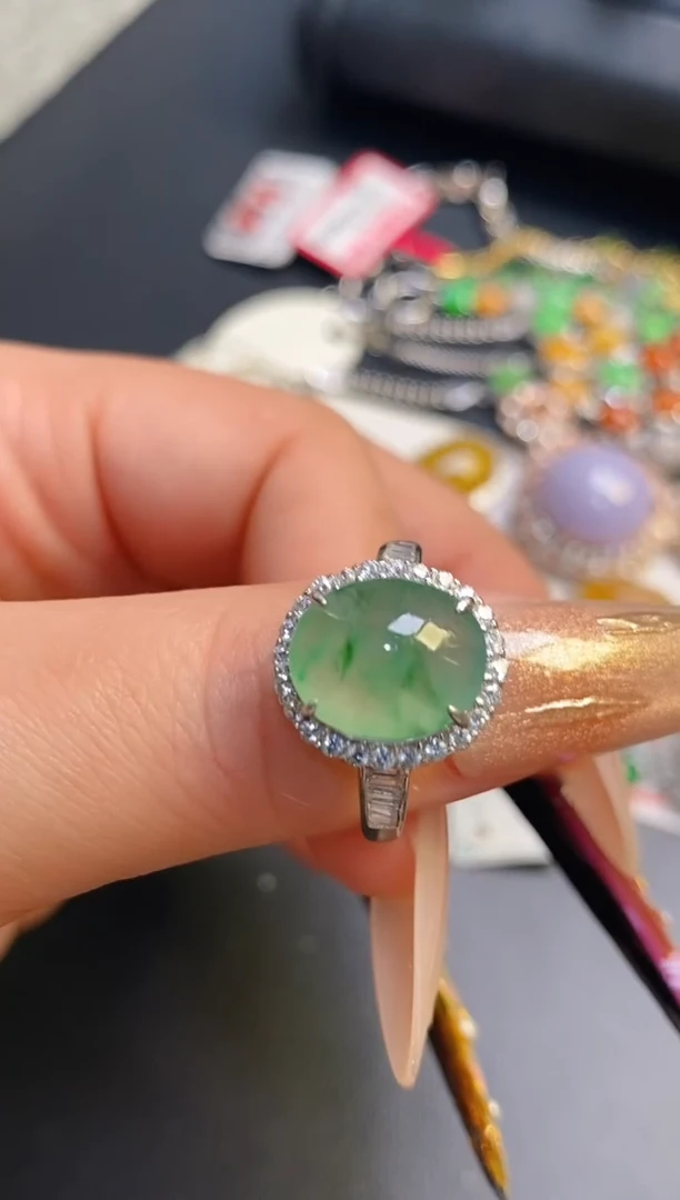 银S925镶嵌戒指翡翠天然