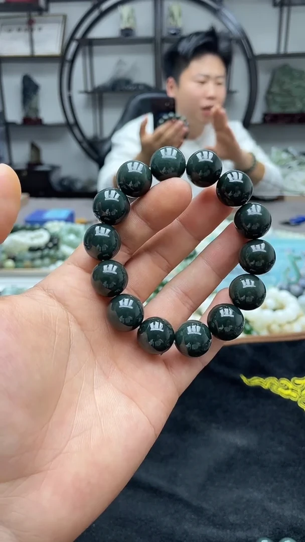 未镶嵌手串和田玉纯天然新疆且末青玉藏蓝调16圆珠
