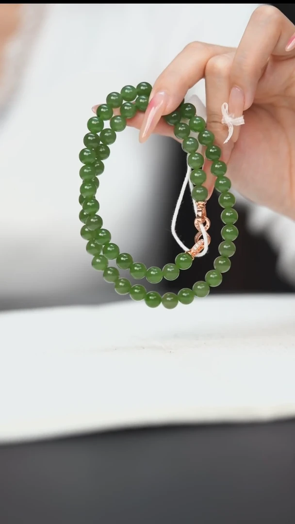 项链未镶嵌和田玉HD40085碧玉圆珠项链