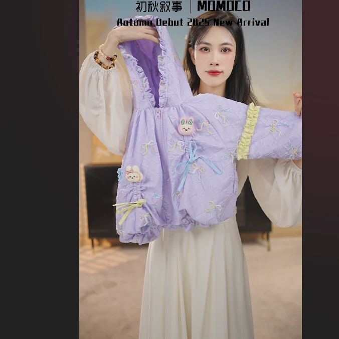 MOMOCO2025新款秋季女童时尚洋气卡通玩偶初秋外套