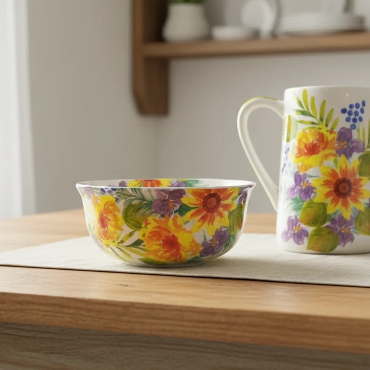 新款釉下彩陶瓷7英寸五谷丰登面碗