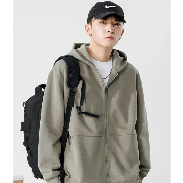 露迪尚品W250072男装连帽拉链开衫卫衣早春新款纯色情侣运动外套