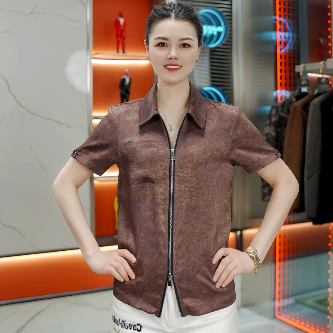 2025夏季新款男士欧货时尚潮流百搭休闲翻领拉链款短袖 T恤