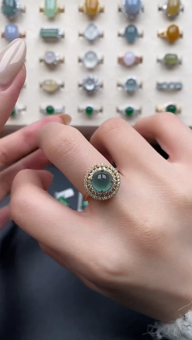 银S925镶嵌戒指翡翠一物一证一礼盒