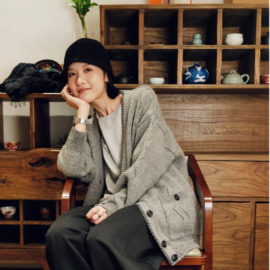 DE Mincollection嵌花灰开衫/慵懒风羊毛混纺镂空毛衣开衫55798