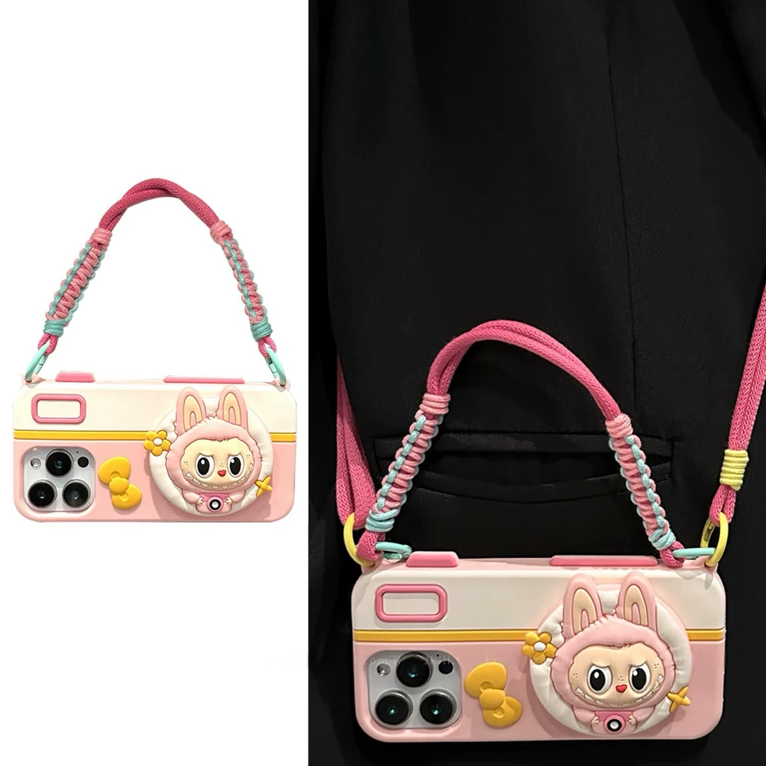 可爱粉白拉布布相机适用苹果16pro手机壳iphone15promax硅胶14pro