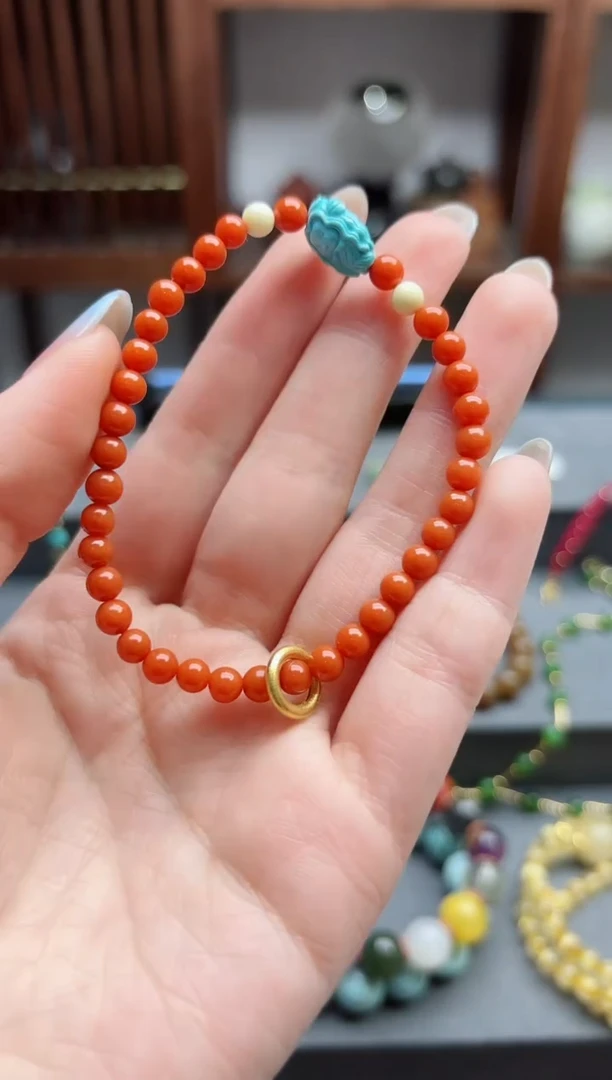 【闪购商品】南红玛瑙手串18K金镶嵌18k金南红手串*1 LX