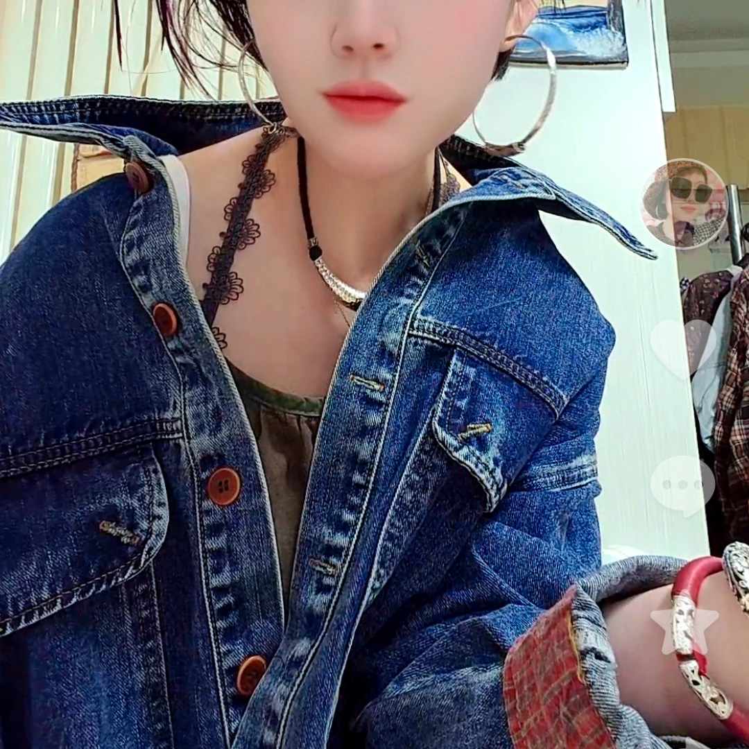 e秀-外单休闲牛仔衣上衣女外套秋季女外套潮流直筒时尚百搭复古