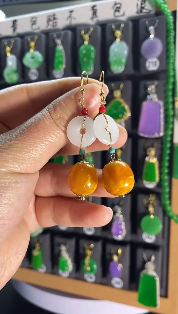 【闪购商品】蜜蜡耳饰银S925镶嵌294...