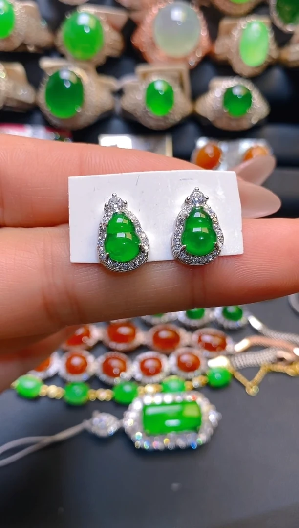 【闪购商品】翡翠耳饰银S925镶嵌天然A货翡翠1