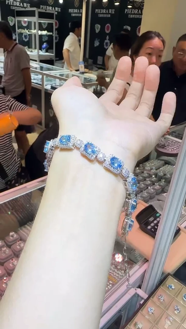 银S925镶嵌手链托帕石9*7mm高级款