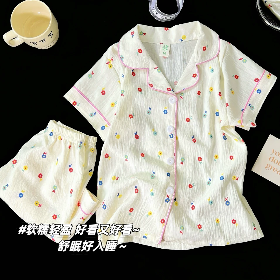 儿童睡衣女夏季短袖短裤小女孩2025新款甜美风女童家居服孩子套装