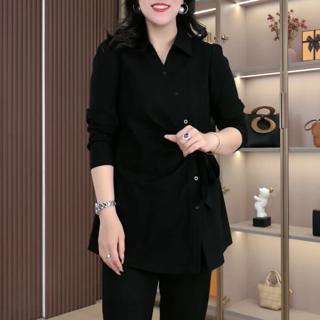 丹思慕秋季新款洋气百搭简约气质减龄收腰绑带显瘦上衣LC251281