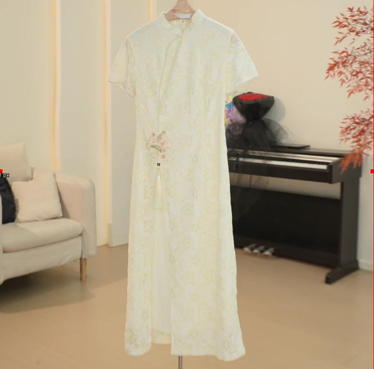C129 ML系列流光提花国风刺绣流苏装饰旗袍连衣裙