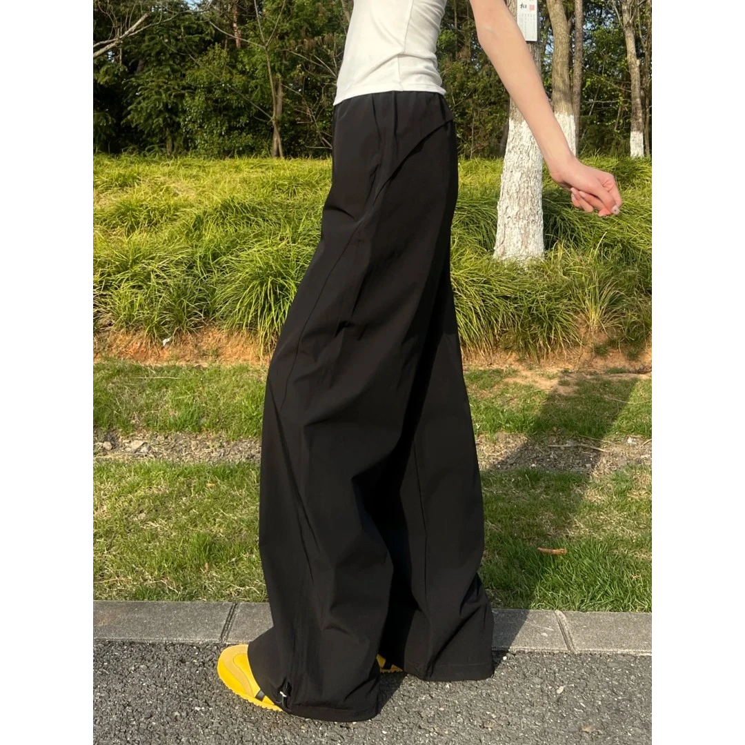 夏季新款美式复古速干休闲裤女宽松垂感薄款高腰休闲工装裤