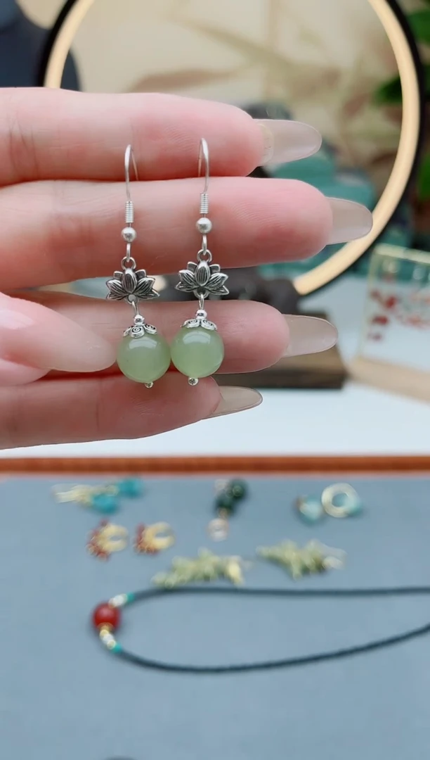 东陵石银S925镶嵌耳饰6512