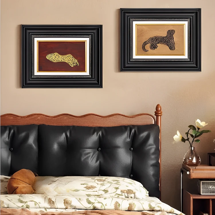 金钱豹装饰画法式设计师中古挂画常玉卧室床头壁画沙发背景墙挂画