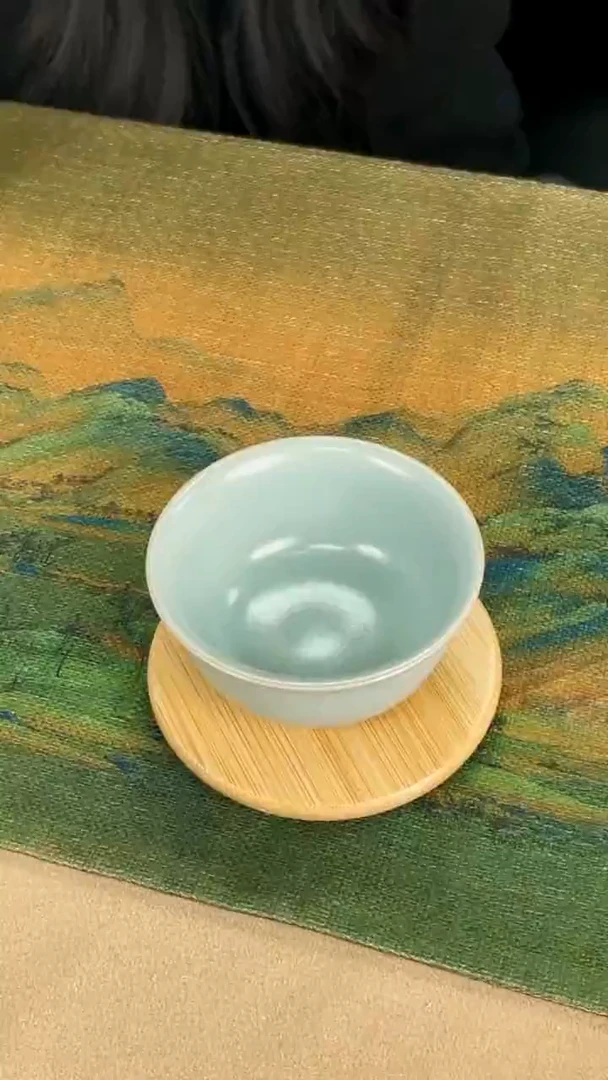 杯子瓷孙现锋 仿古天青釉 卧足鸡缸杯