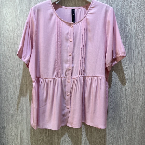 水淼夏装新款0722简约大方款扣边褶皱舒适百搭衬衫短袖