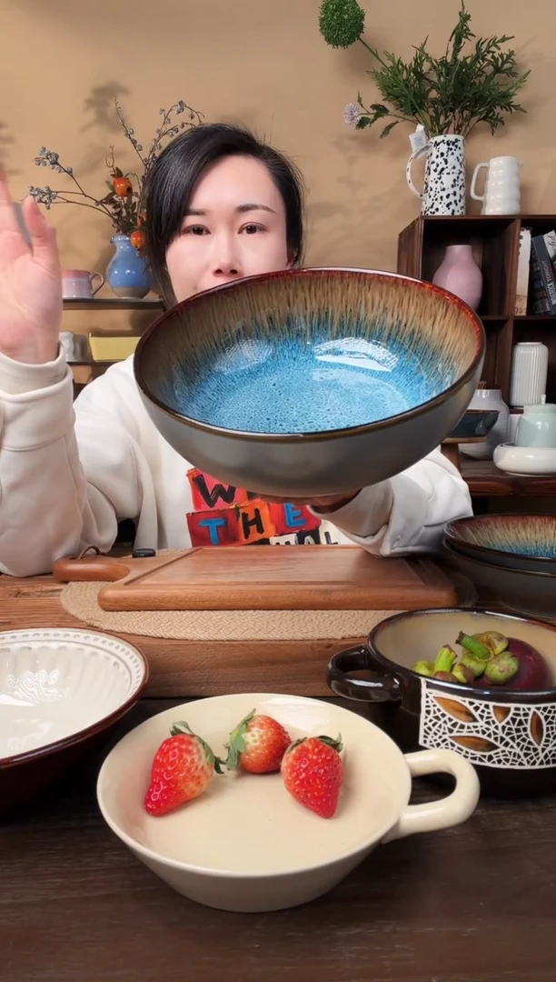 9英寸窑变渐变大汤碗微瑕